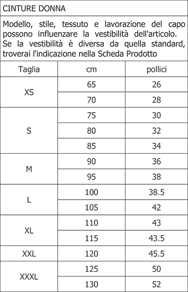 Tabella taglie clearance donne